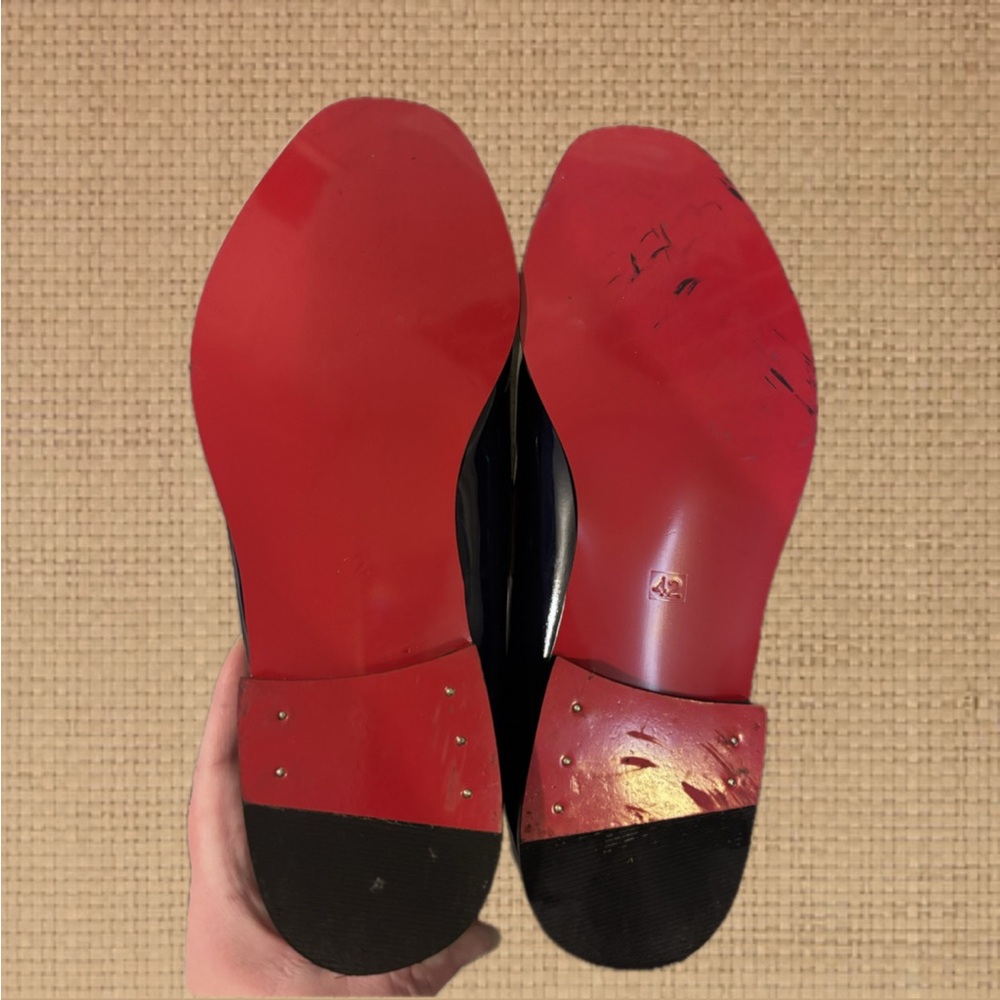 Men's Navy Leather Loafers with Red Bottoms Size 9